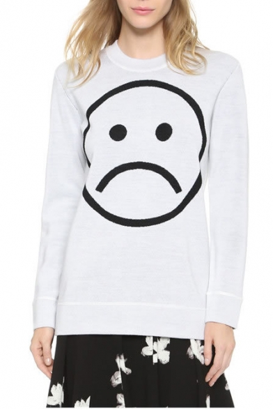 Expression Face Pattern Long Sleeve Round Neck Sweater