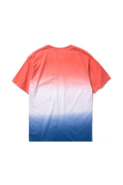 Ombre Geometric Print Round Neck Short Sleeve T-Shirt