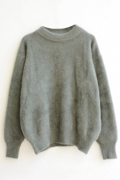 Plain Round Neck Loose Long Sleeve Pullover Sweater