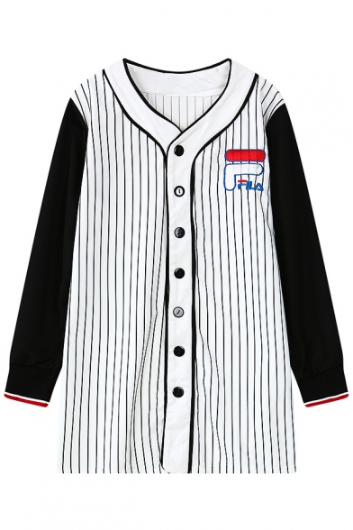 Stripe Single-Breasted Long Sleeve Tunic Jacket