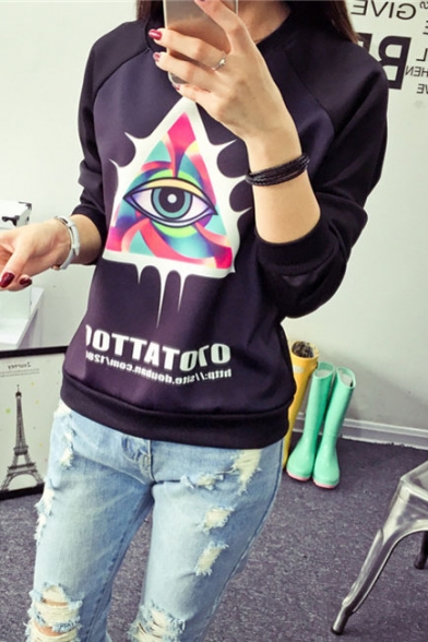 Triangle and Eye Print Round Neck Long Sleeve Sweatshirt