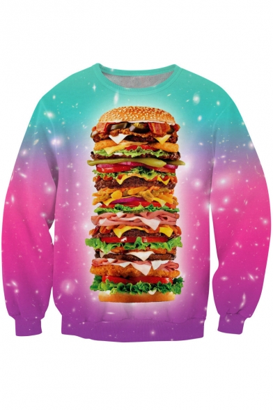 3D Tie-Dye Big Hamburger Print Round Neck Long Sleeve Sweatshirt