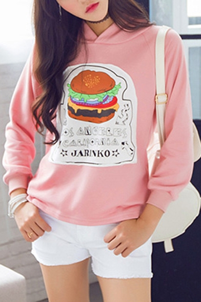 Hamburger Print Hooded Long Sleeve Sweatshirt