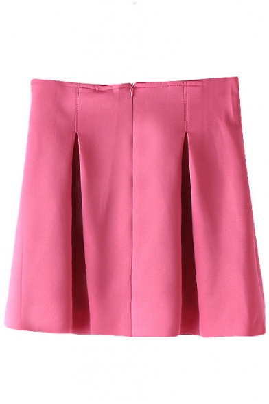 Pink Pleated Zip Back Mini Skirt - Beautifulhalo.com