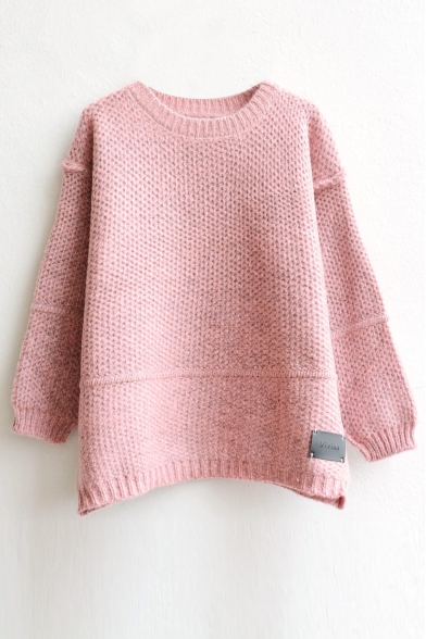 Round Neck Long Sleeve Mohair Sweater