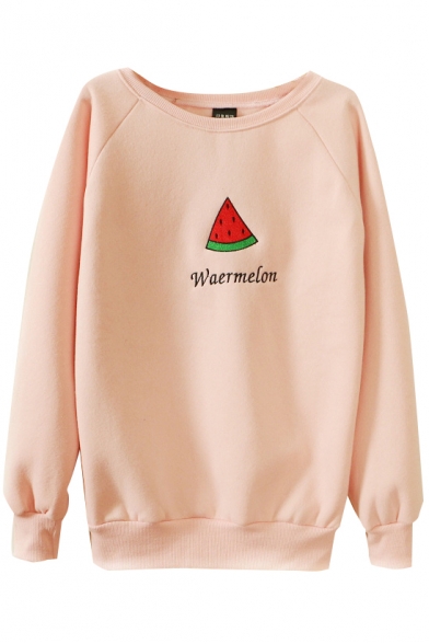 Watermelon Print Round Neck Long Sleeve Sweatshirt