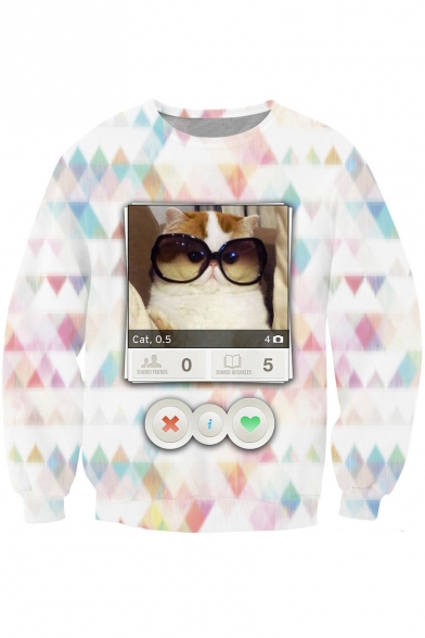 3D Lovely Cat Print Round Neck Long Sleeve Sweatshirt
