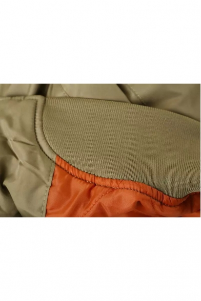 Plain Stand Collar Zipper Long Sleeve Cotton Padded Jacket