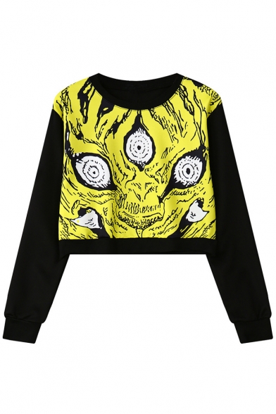 Abstract Print Round Neck Long Sleeve Cropped Sweatshirt