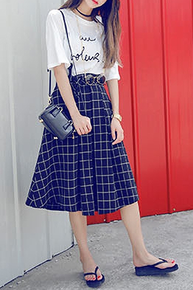 Plaid Tie Waist Pleated Maxi Skirt - Beautifulhalo.com