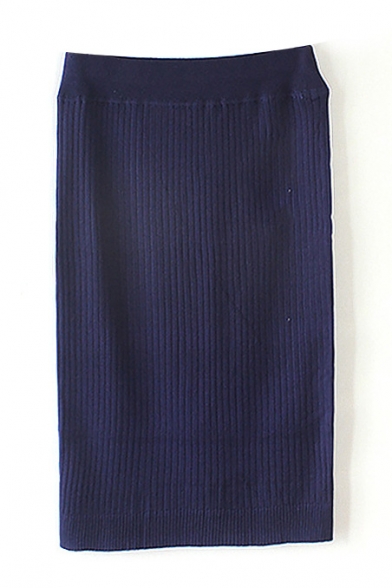 Plain Elastic Waist Tube Midi Knit Skirt