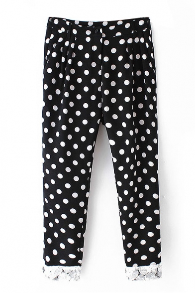 Polka Dot Zip Fly Lace Ankle Pants