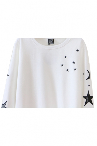 Stars Print Round Neck Long Sleeve Sweatshirt