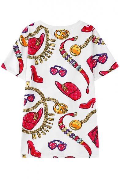 Lady Accessories Print Round Neck Short Sleeve T-Shirt