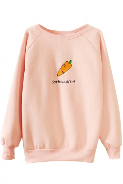 Carrot Print Round Neck Long Sleeve Sweatshirt