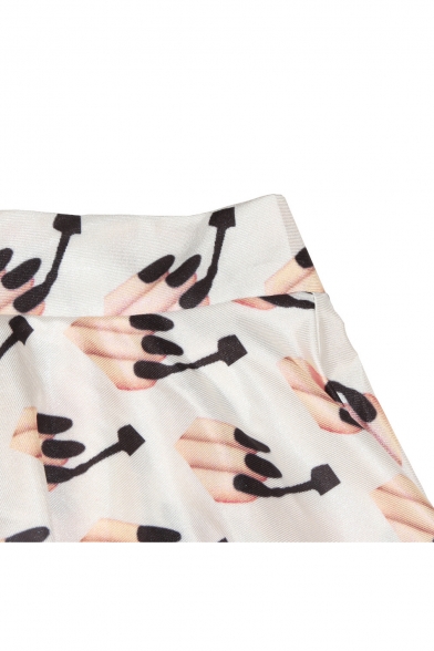 Fingers Print Elastic Waist Mini Flared Skirt - Beautifulhalo.com