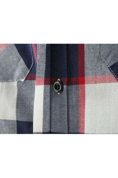 Plaid Lapel Long Sleeve Double Pocket Single -Breasted Shirt