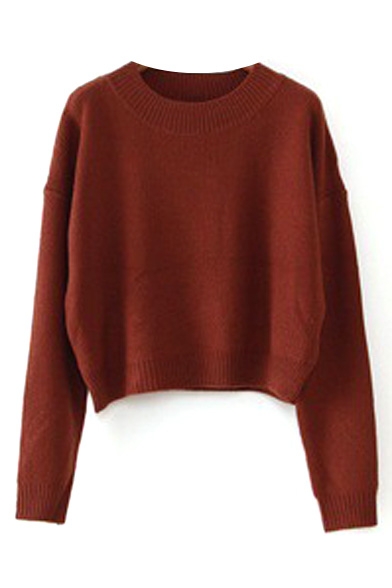 Plain Round Neck Long Sleeve Pullover Sweater