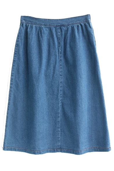 Plain Zip Side Denim Midi Skirt