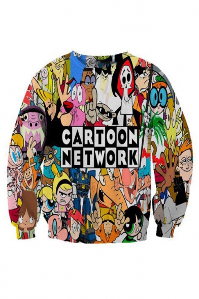 3D Cartoon Network Print Round Neck Long Sleeve Sweatshirt