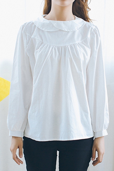 Plain White Collar Long Sleeve Button Back Shirt