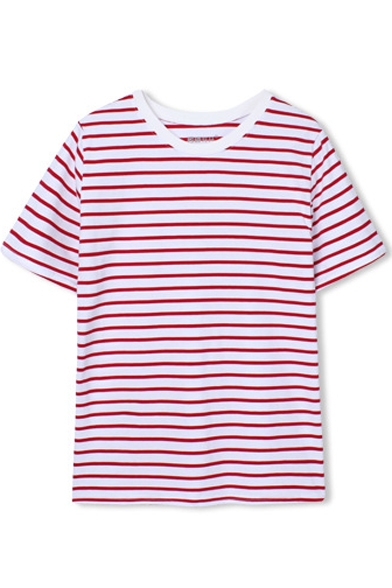 Round Neck Stripe Short Sleeve T-Shirt - Beautifulhalo.com