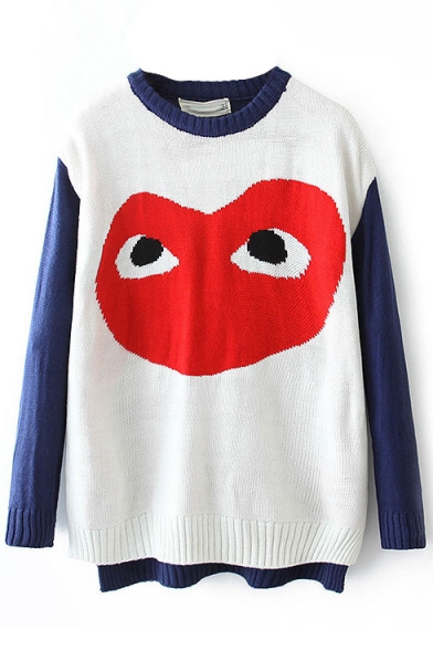 Red Heart Round Neck Long Sleeve Knit Sweater
