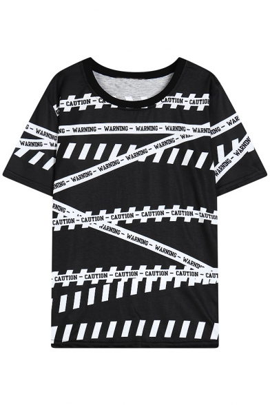 Zebra Stripe Round Neck Short Sleeve T-Shirt