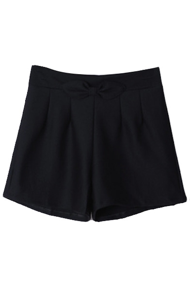 Plain Elastic Waist Bow Hotpant Shorts