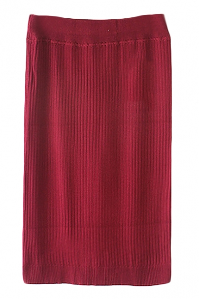 Plain Elastic Waist Knit Midi Tube Skirt