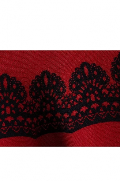 High Waist Lace Insert Ruffle Hem Knit Skirt