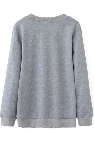 Round Neck Long Sleeve Monkey Print Pullover Sweatshirt