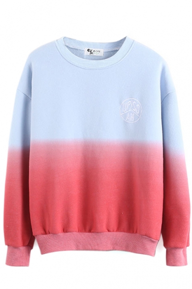 Color Block Letter Embroidered Long Sleeve Sweatshirt