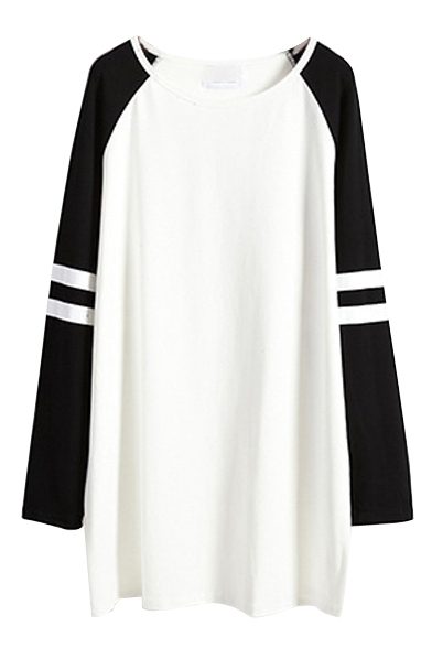 Color Block Long Raglan Sleeve T-Shirt Dress - Beautifulhalo.com