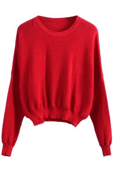 Knit Plain Round Neck Long Sleeve Sweater