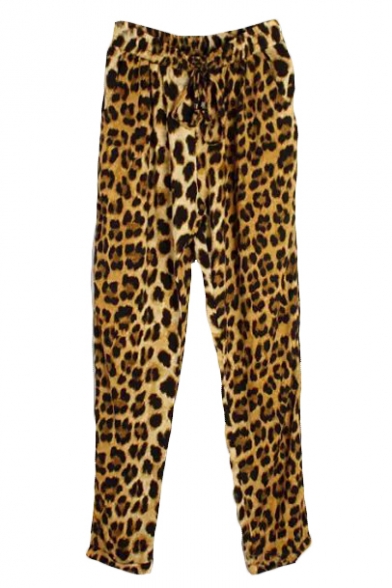 Leopard Print Elastic Waist High Waist Harem Pants