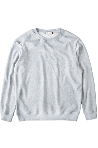 Round Neck Long Sleeve Plain Pullover Sweatshirt