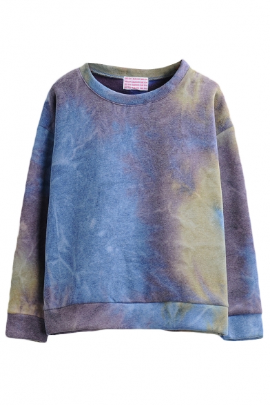 Round Neck Long Sleeve Pullover Ombre Sweatshirt