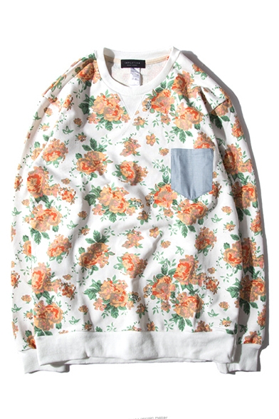 Floral Print Long Sleeve Knit Sweatshirt