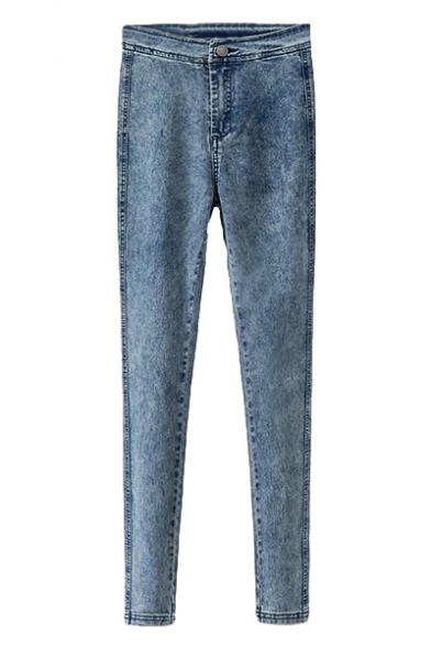 Blue Dark Wash Zippered Fitted Pencil Jeans