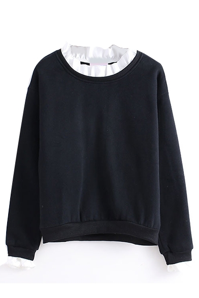 Color Block Round Neck Plain Long Sleeve Pullover Sweatshirt