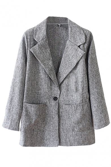 Gray Notched Lapel Long Sleeve Blazer with Shorts