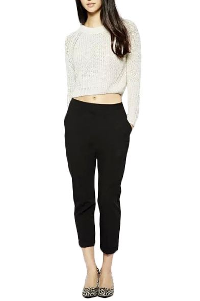 Round Neck Long Sleeve Hollow Sweater
