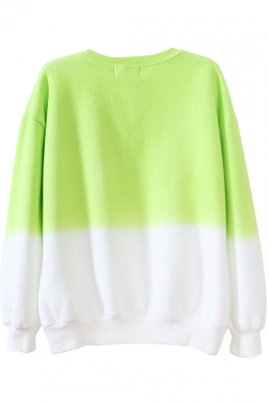 Round Neck Long Sleeve Ombre Pullover Sweatshirt