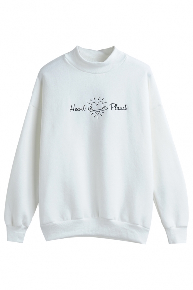 High Neck Long Sleeve Letter Print Sweatshirt