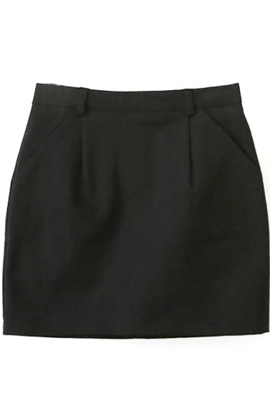 Black Zippered Back Pencil Skirt