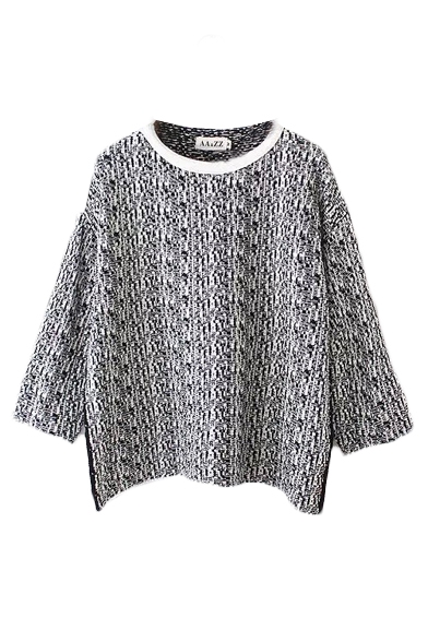 Heathered Round Neck Long Sleeve Pullover Knit Sweater