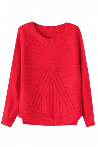 Round Neck Long Sleeve Pullover Plain Sweater