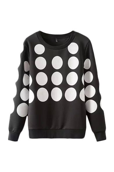 Black Polka Dot Round Neck Long Sleeve Sweatshirt
