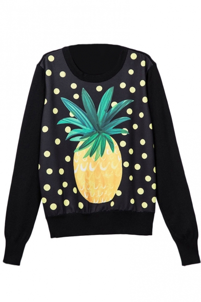 Pineapple Print Round Neck Long Sleeve Sweatshirt